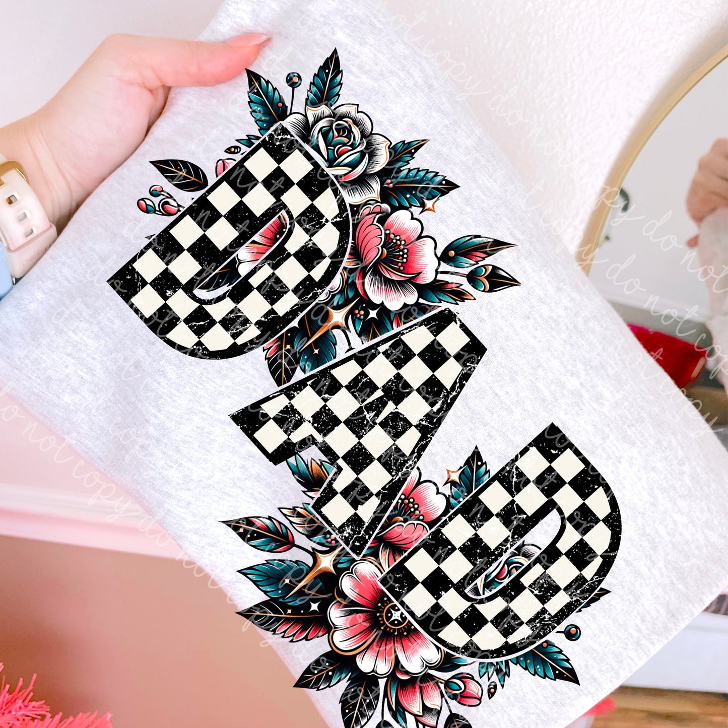 Checkered Floral Dad DTF