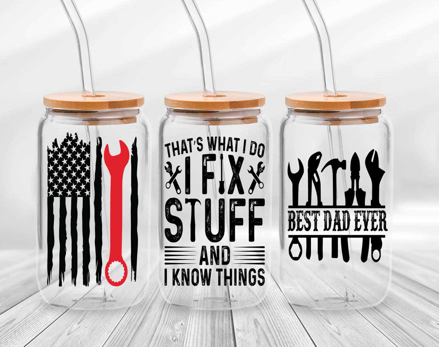 Dad Mechanic 16oz glass-can-wrap