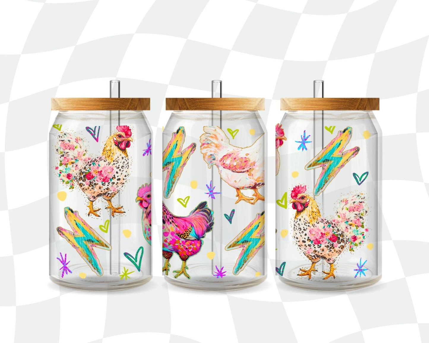 Mixed Media Chickens 16 Oz Wrap