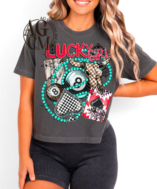 Lucky Girl DTF - Brown Check Skull