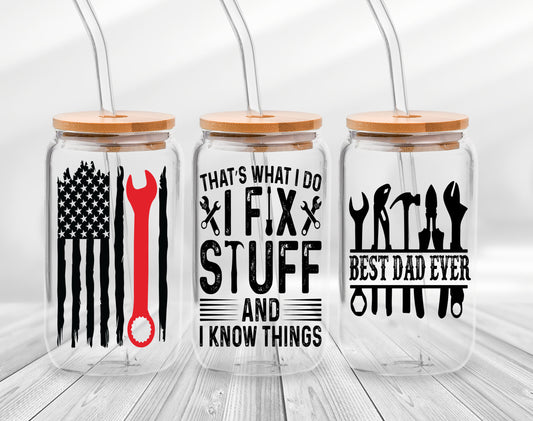 Dad Mechanic 16oz glass-can-wrap