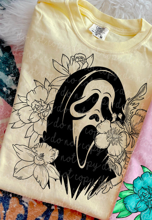 Floral Horror Ghost DTF - Monochromatic