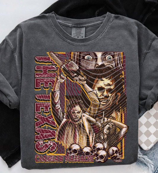 Horror Chainsaw DTF - Burgundy and Yellow