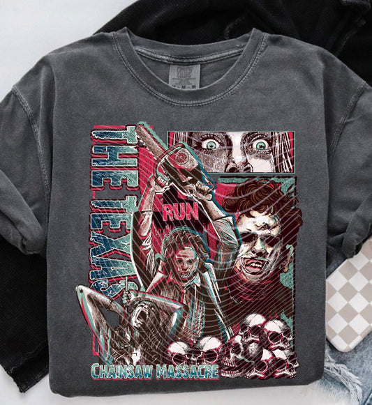 Horror Chainsaw DTF - Teal and Red